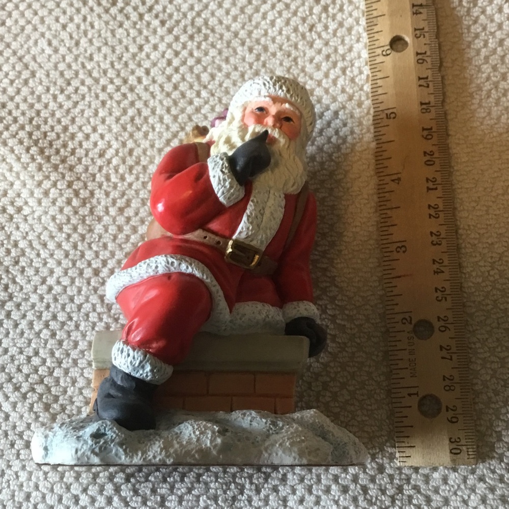 Lenox Santa Figurine Holiday Decor - Red Santa Sitting on Chimney
